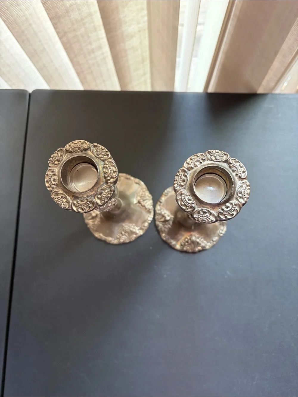Vintage 20th Century Godinger Baroque Silver Plate Taper Candle Sticks Holders